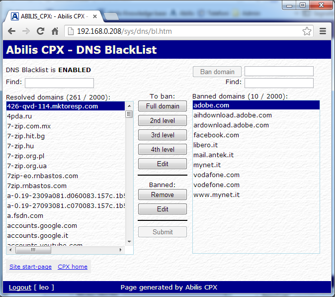 Example of DNS blacklist page
